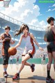 A group of young people playing basketball on a court.